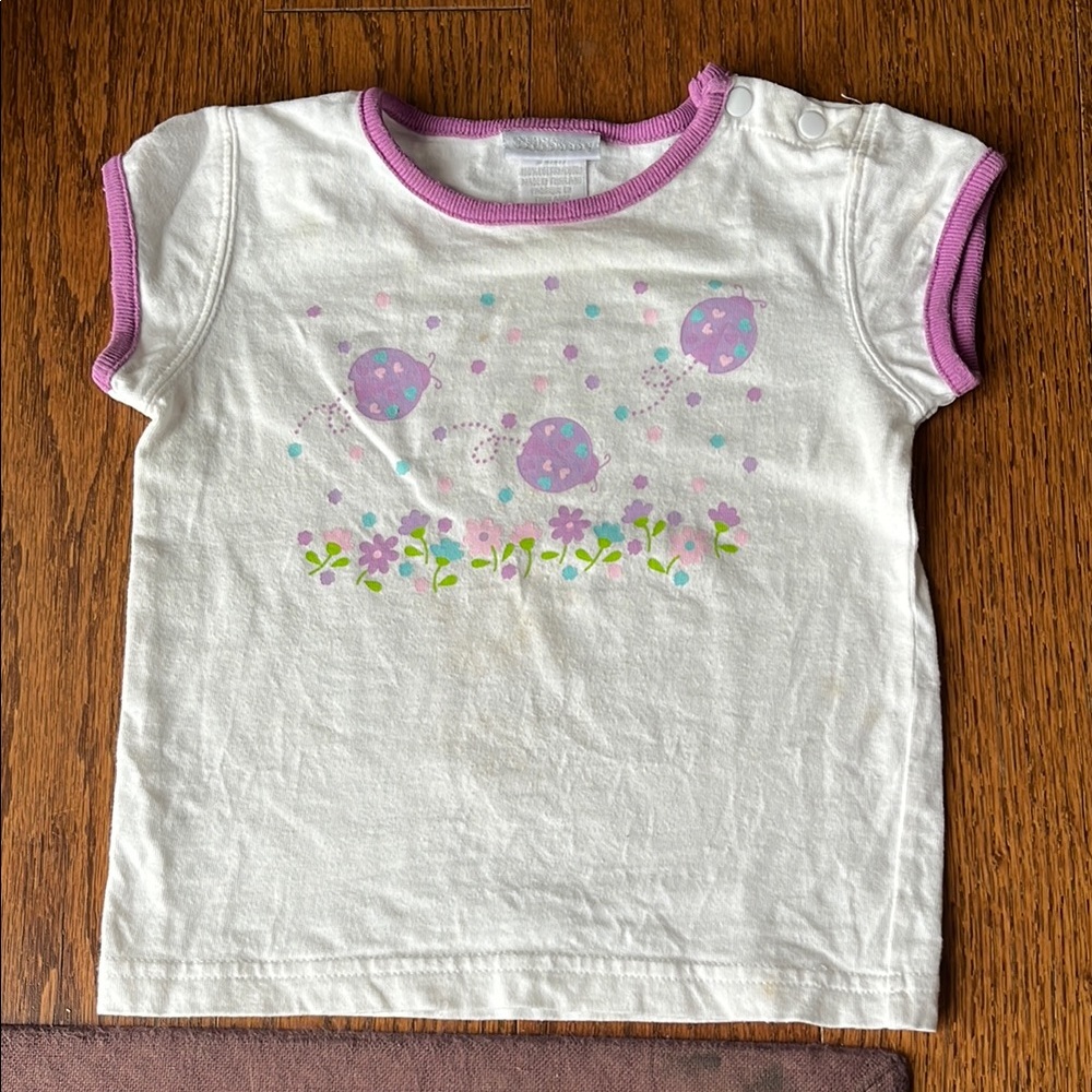 White and Purple Kids Shirt with Ladybug Design